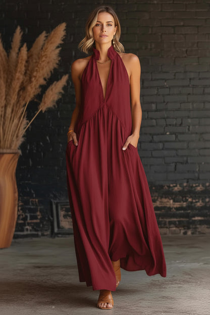 Elegant Resort-Style Mandarin-Collar Cotton-Linen Dress