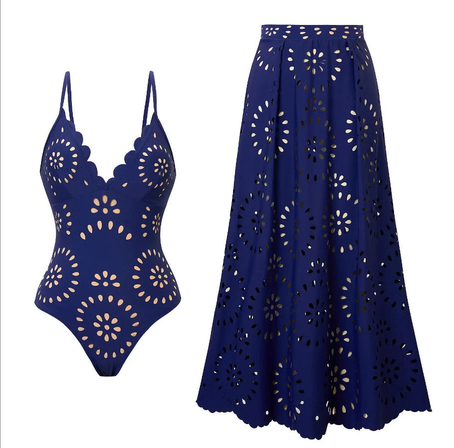 Laser Cut Swimsuit and Skirt