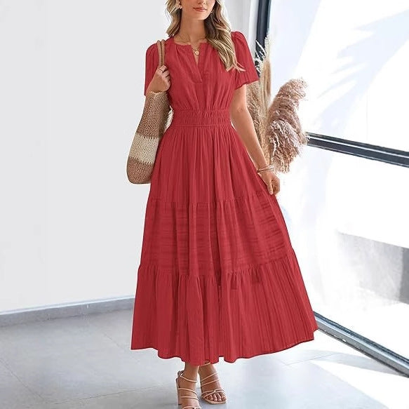 V-neck Large Swing Dress