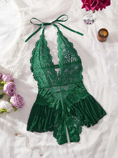 Women'S Sexy Open Thigh Fitted Lingerie, Fashion Tie Details, Lace Decoration, Lightweight Fabric, Sleeveless, All Seasons, Romantic Gift